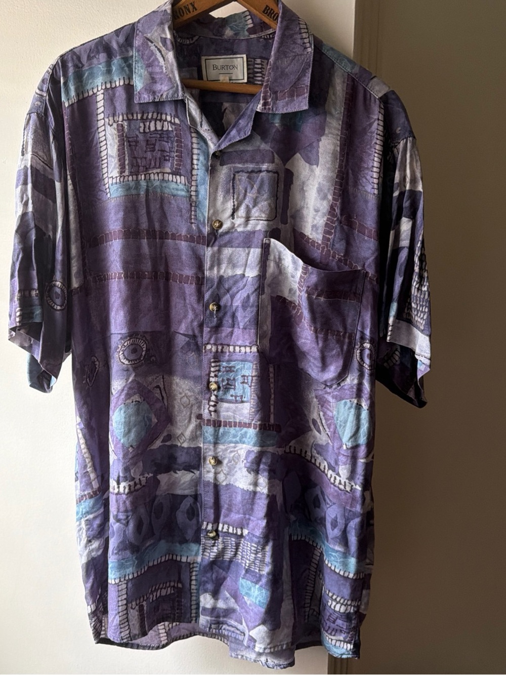 Vintage 90s Burton Snowboards Button Up Shirt Men’s Size M Abstract Trippy Skate